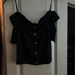 Black button crop top